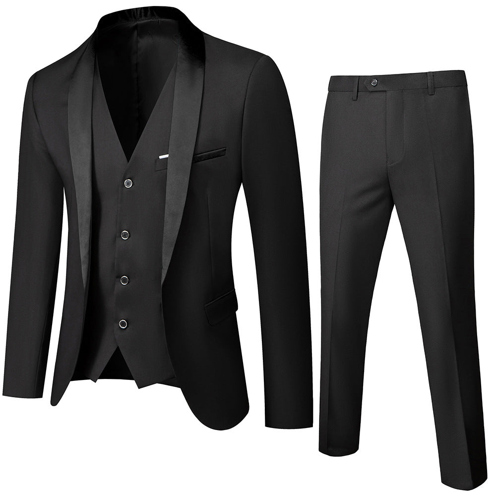 Tailored Fit Shawl Lapel Single Breasted One-button 3 Pieces Patterned Men's Wedding Suits Black