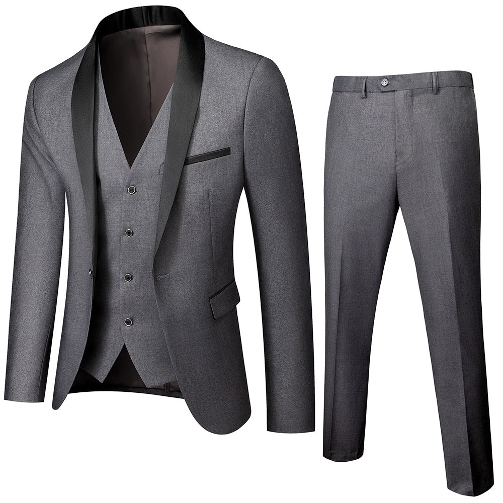 Tailored Fit Shawl Lapel Single Breasted One-button 3 Pieces Patterned Men's Wedding Suits Dark Gray