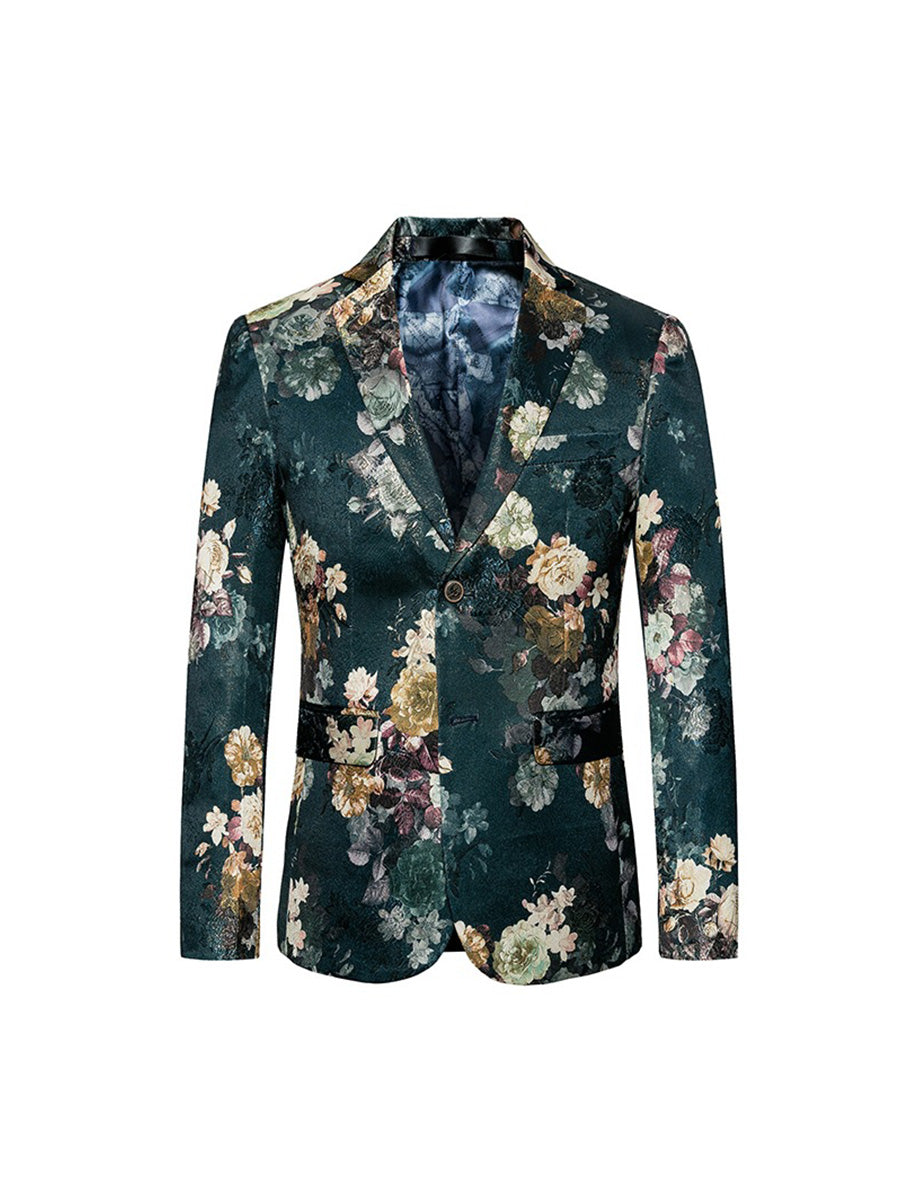 Tailored Fit Notched Lapel Breasted Two-Buttons Beach Men's Party Jacket Dark Green