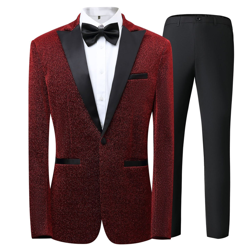 Tailored Fit Peaked Lapel Single Breasted One-button 3 Pieces Patterned Men's Wedding Suits Red