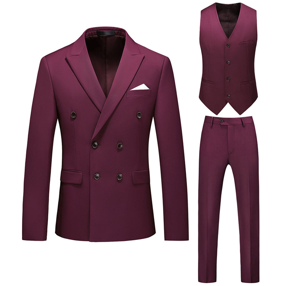 Tailored Fit Peaked Lapel Double Breasted Six-buttons 3 Pieces Men's Wedding Suits Red