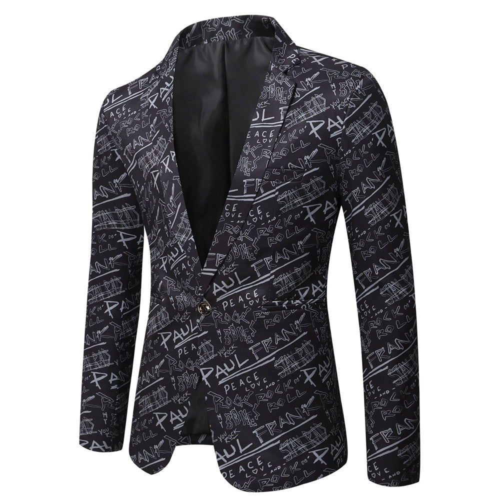 Tailored Fit Notched Lapel Single Breasted One-button Men's Party Jacket Black