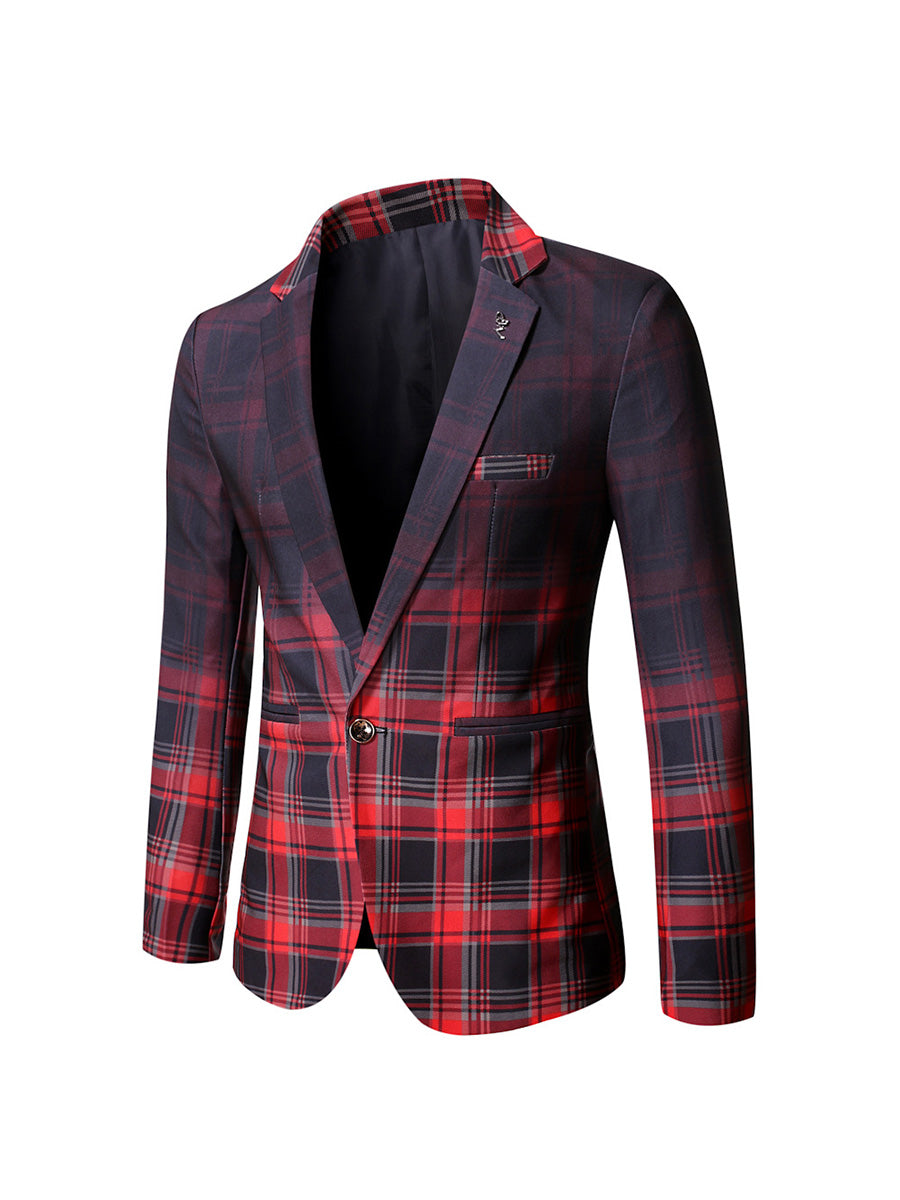 Tailored Fit Notched Lapel Single Breasted One-button Striped Men's Party Jacket Red