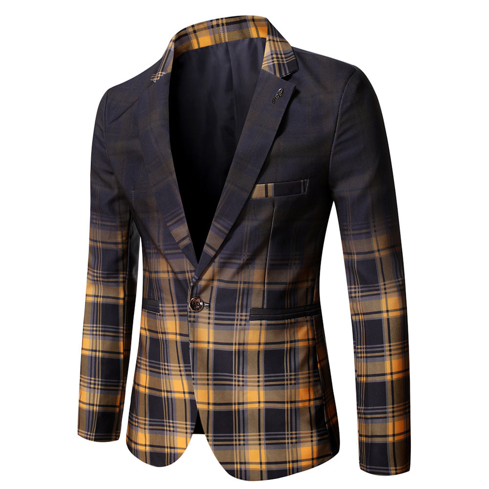 Tailored Fit Notched Lapel Single Breasted One-button Striped Men's Party Jacket Yellow