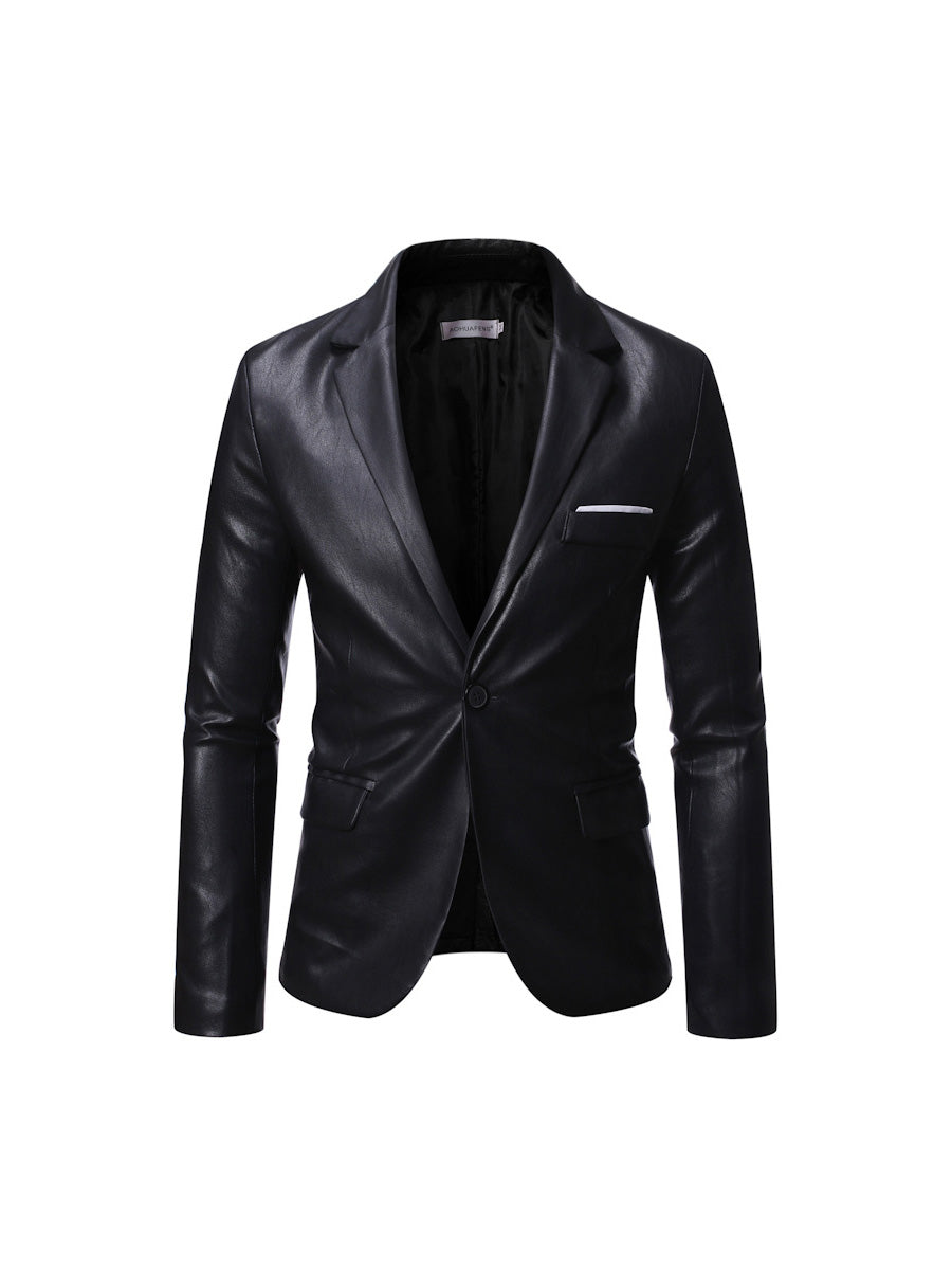 Tailored Fit Notched Lapel Single Breasted One-button Men's Party Jacket Black