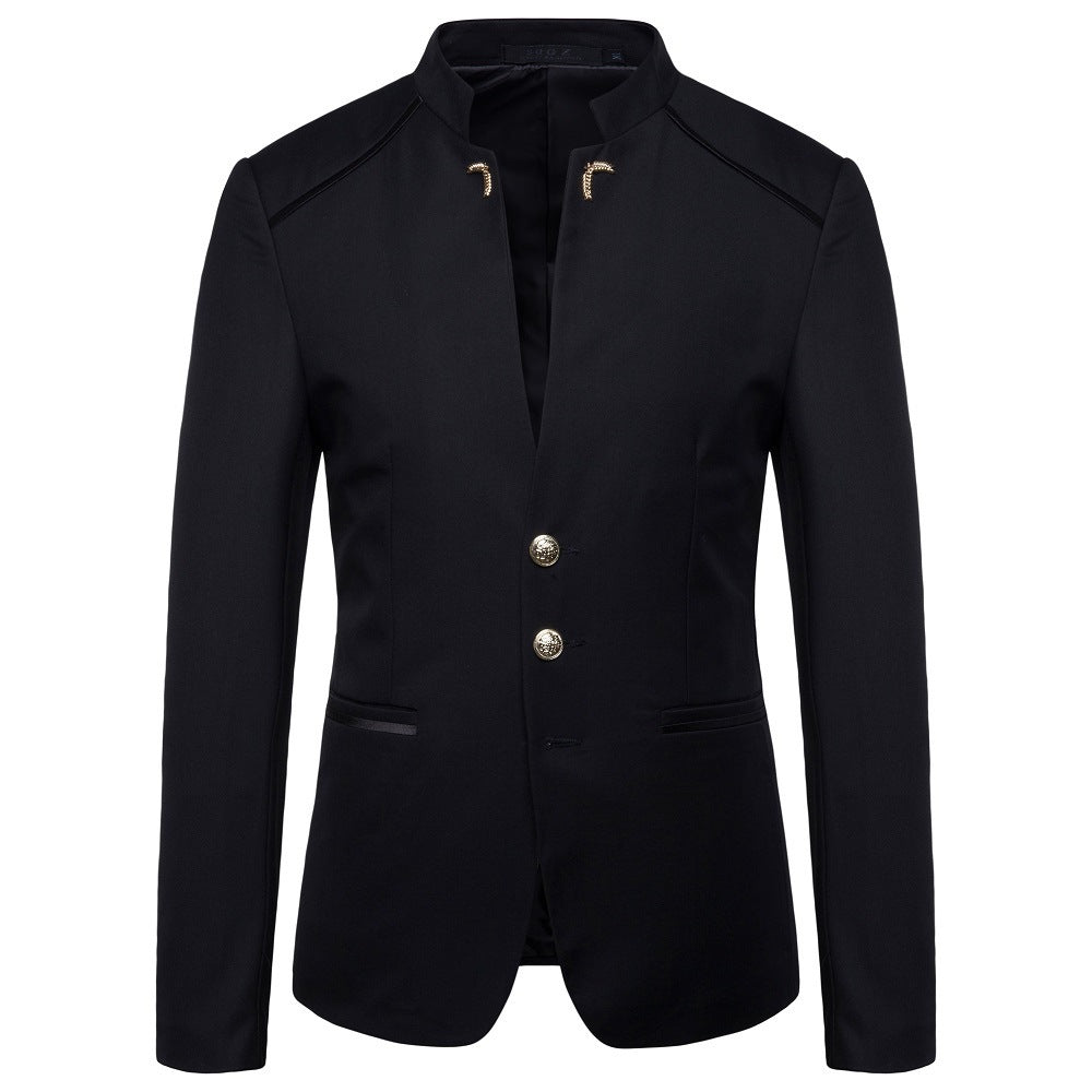 Tailored Fit High Neck Single Breasted Three-button Men's Party Jacket Black