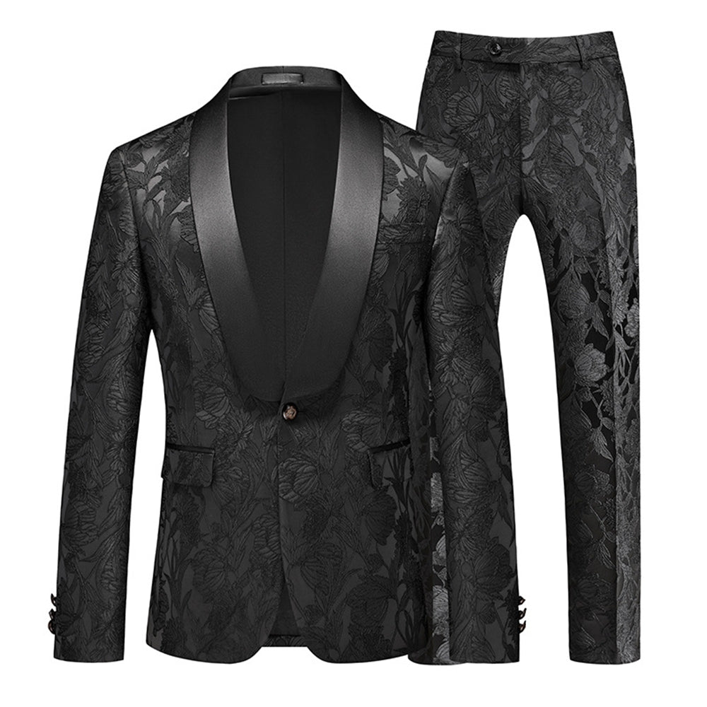 Tailored Fit Single Breasted One-button 2 Pieces Men's Prom Party Suits Black