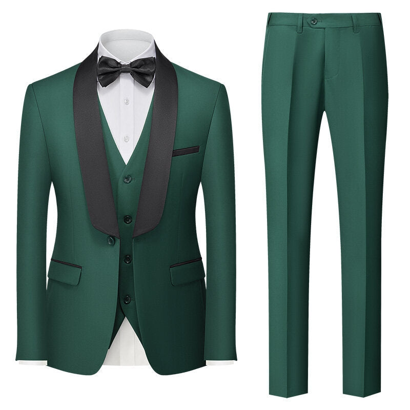 Tailored Fit Shawl Lapel Single Breasted One-button 3 Pieces Solid Colored Men's Suits Army Green