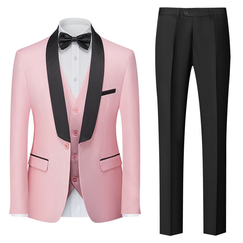 Tailored Fit Shawl Lapel Single Breasted One-button 3 Pieces Solid Colored Men's Suits Light Pink