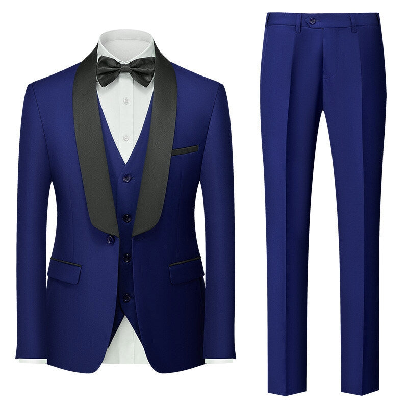 Tailored Fit Shawl Lapel Single Breasted One-button 3 Pieces Solid Colored Men's Suits Royal Blue