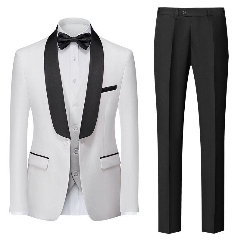 Tailored Fit Shawl Lapel Single Breasted One-button 3 Pieces Solid Colored Men's Suits White
