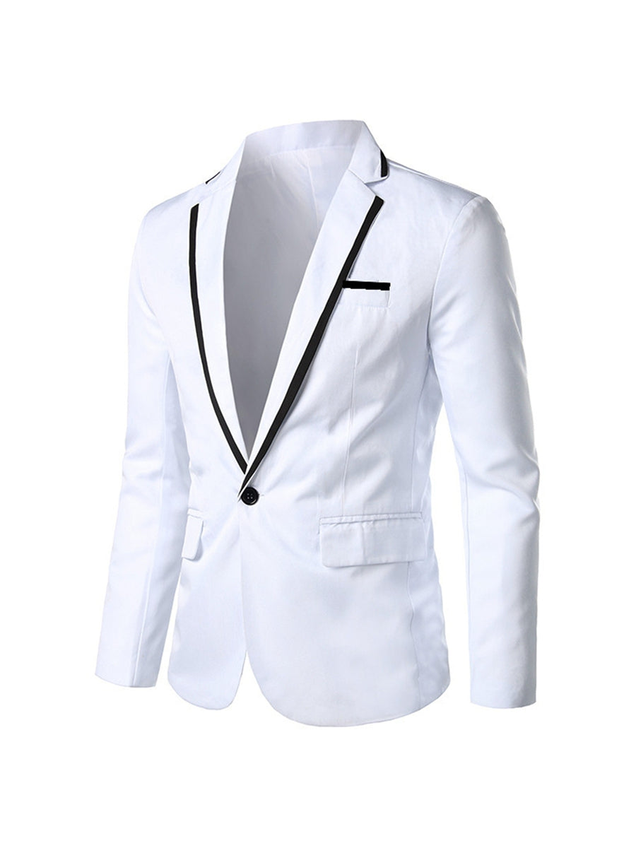 Tailored Fit Notched Lapel Single Breasted One-button Solid Colored Men's Formal Jacket White