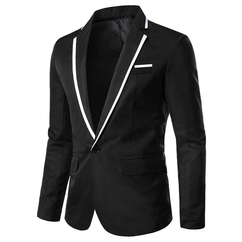 Tailored Fit Notched Lapel Single Breasted One-button Solid Colored Men's Formal Jacket Black