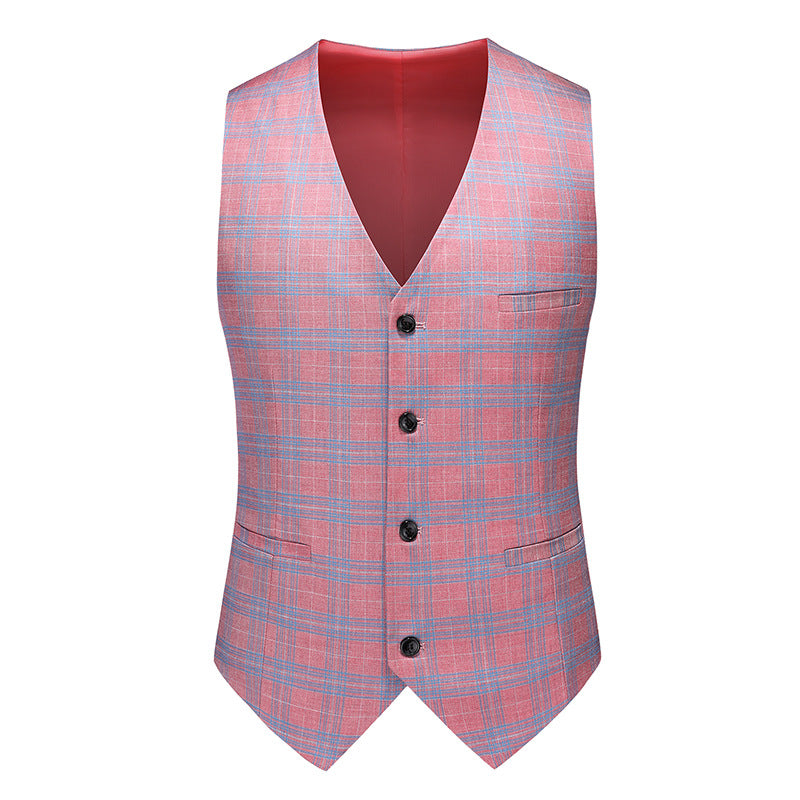 Tailored Fit Notched Lapel Single Breasted One-Button Grid 3 Piece Men's Party Suits