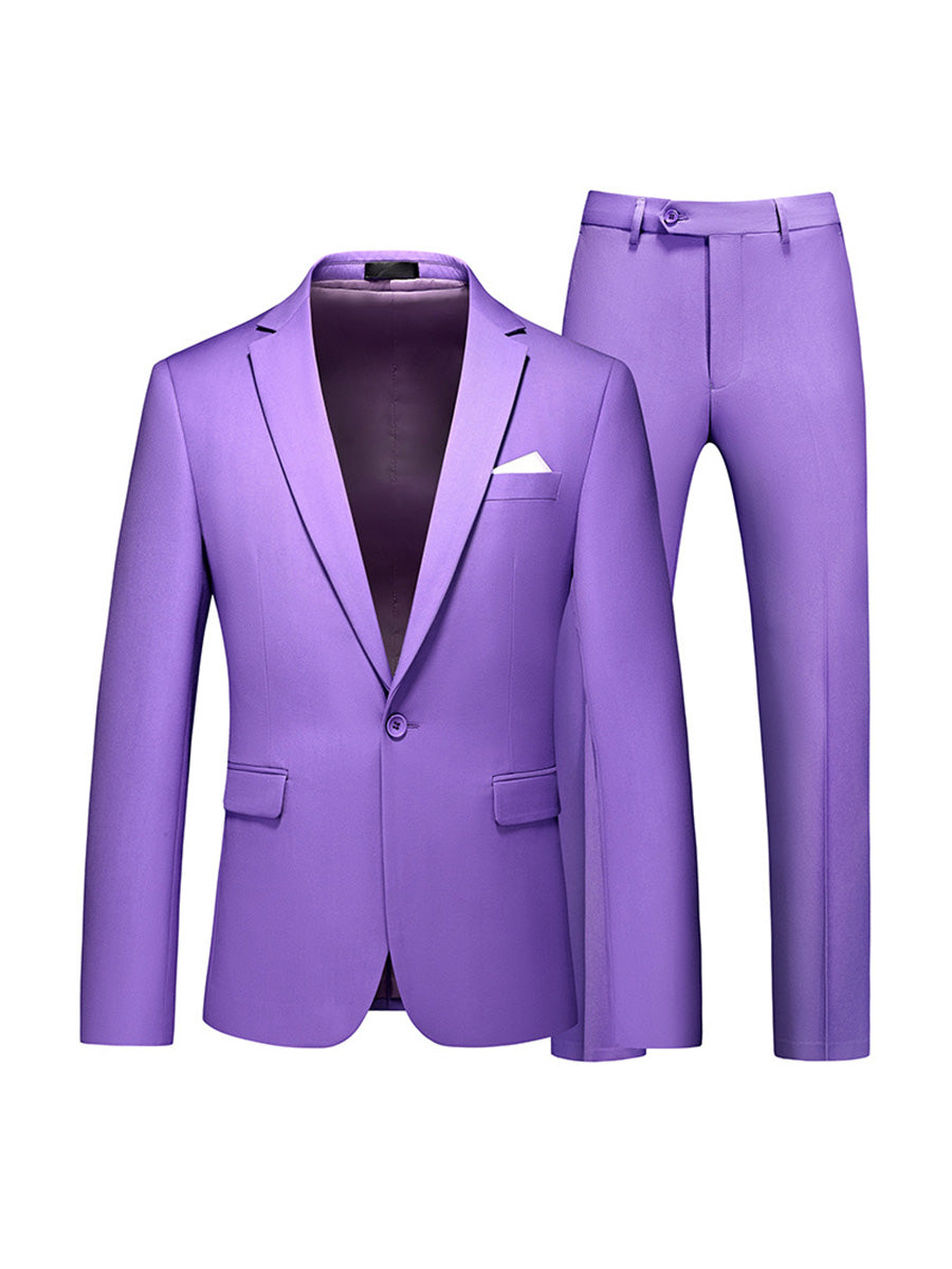 Tailored Fit Notched Lapel Single Breasted One-Button 2 Piece Men's Party Suits Light Purple