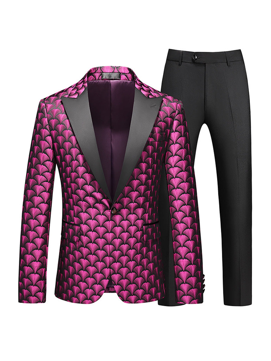 Tailored Fit Peaked Lapel Single Breasted One-Button Embroidery 2 Piece Men's Party Suits Purple