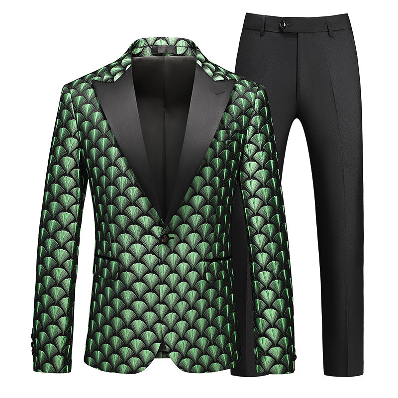 Tailored Fit Peaked Lapel Single Breasted One-Button Embroidery 2 Piece Men's Party Suits Green