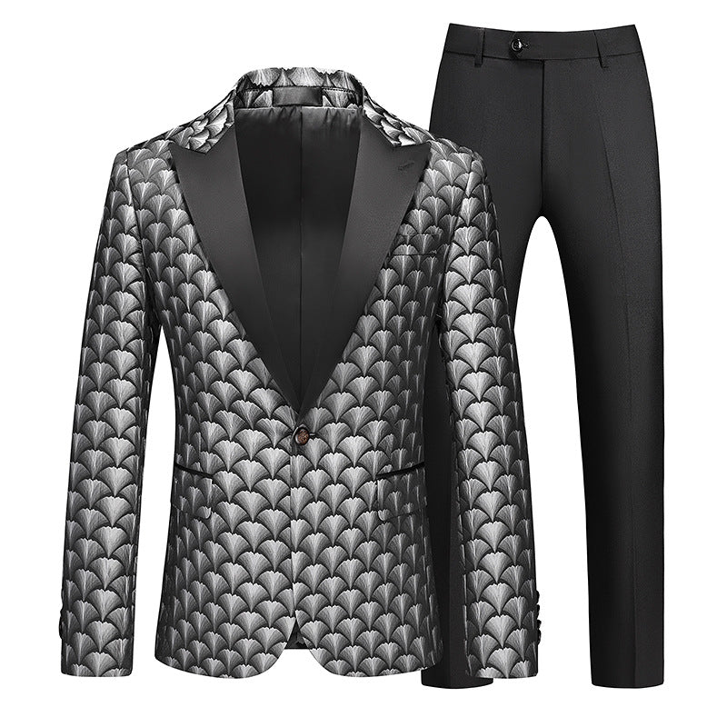 Tailored Fit Peaked Lapel Single Breasted One-Button Embroidery 2 Piece Men's Party Suits Gray