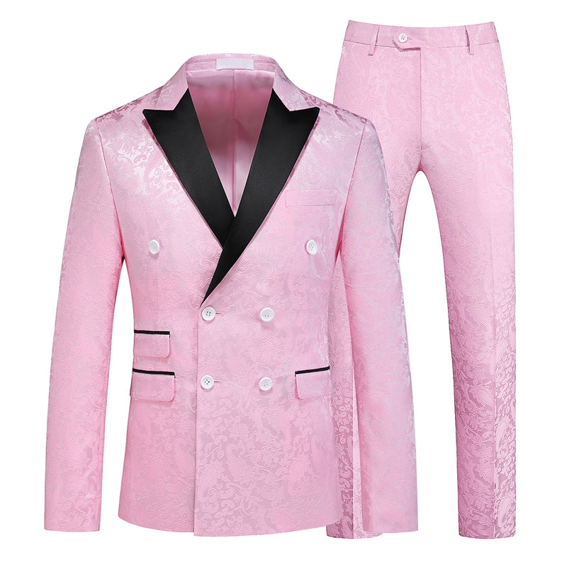 Tailored Fit Peaked Lapel Double Breasted Six-Buttons 2 Piece Men's Party Suits Pink