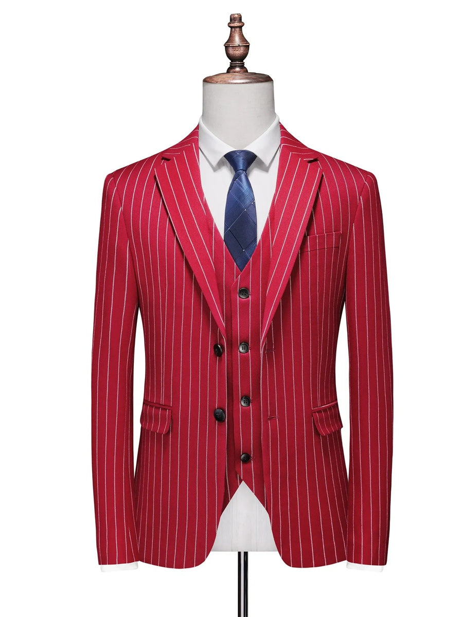 Tailored Fit Single Breasted One-button 3 Pieces Stripe print Men's Wedding Suits