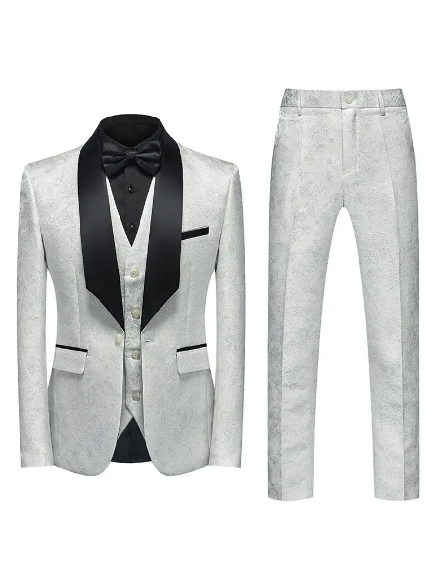 Tailored Fit Single Breasted One-button 2 Pieces Printed Men's Casual Suits White