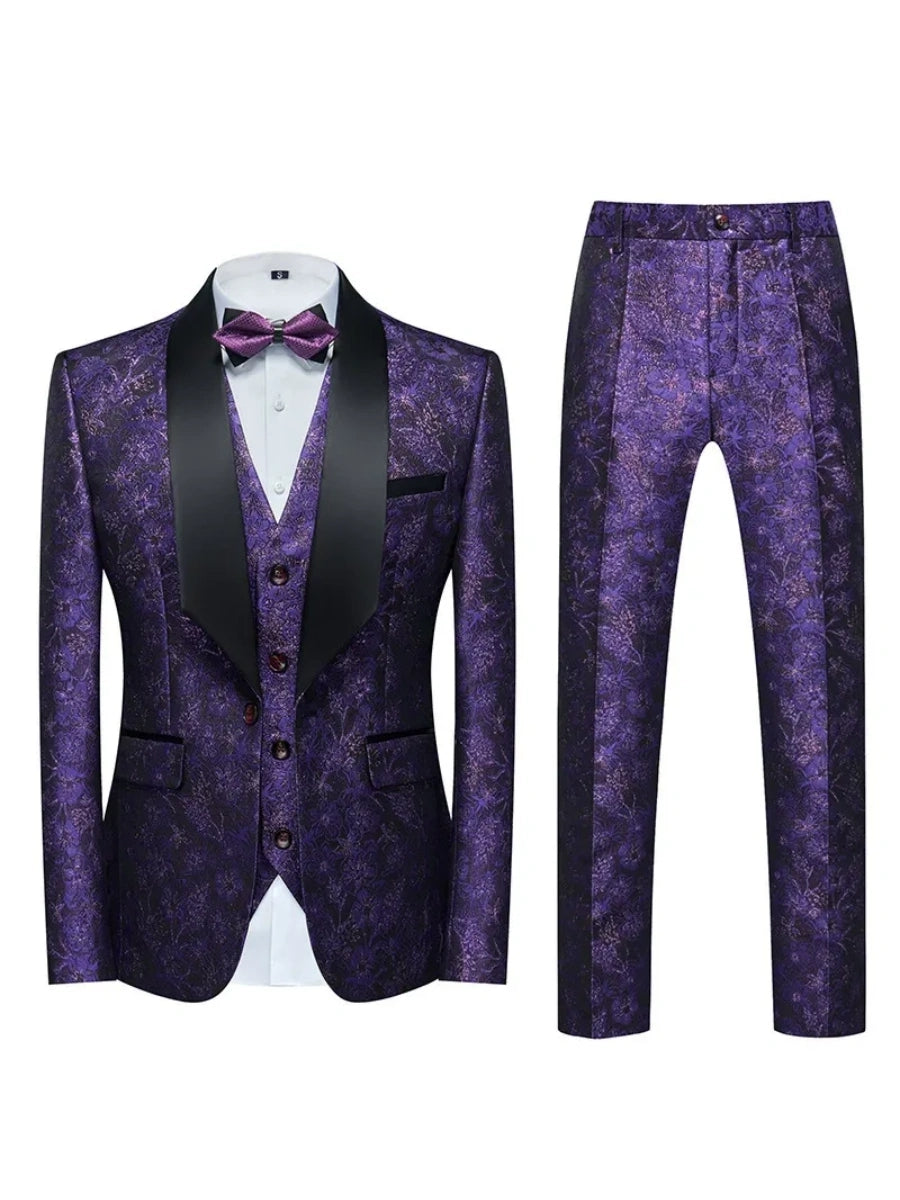 Tailored Fit Single Breasted One-button 2 Pieces Printed Men's Casual Suits Purple