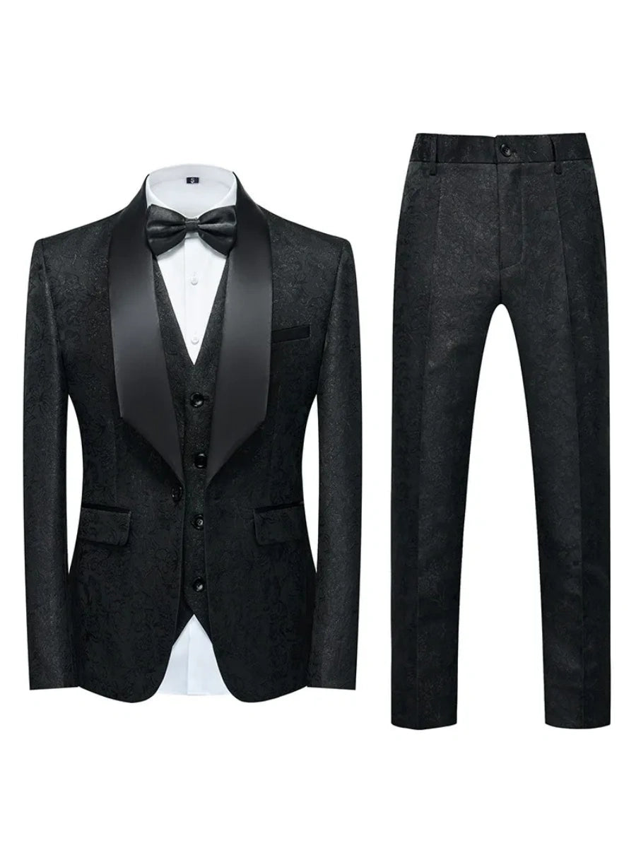 Tailored Fit Single Breasted One-button 2 Pieces Printed Men's Casual Suits Black