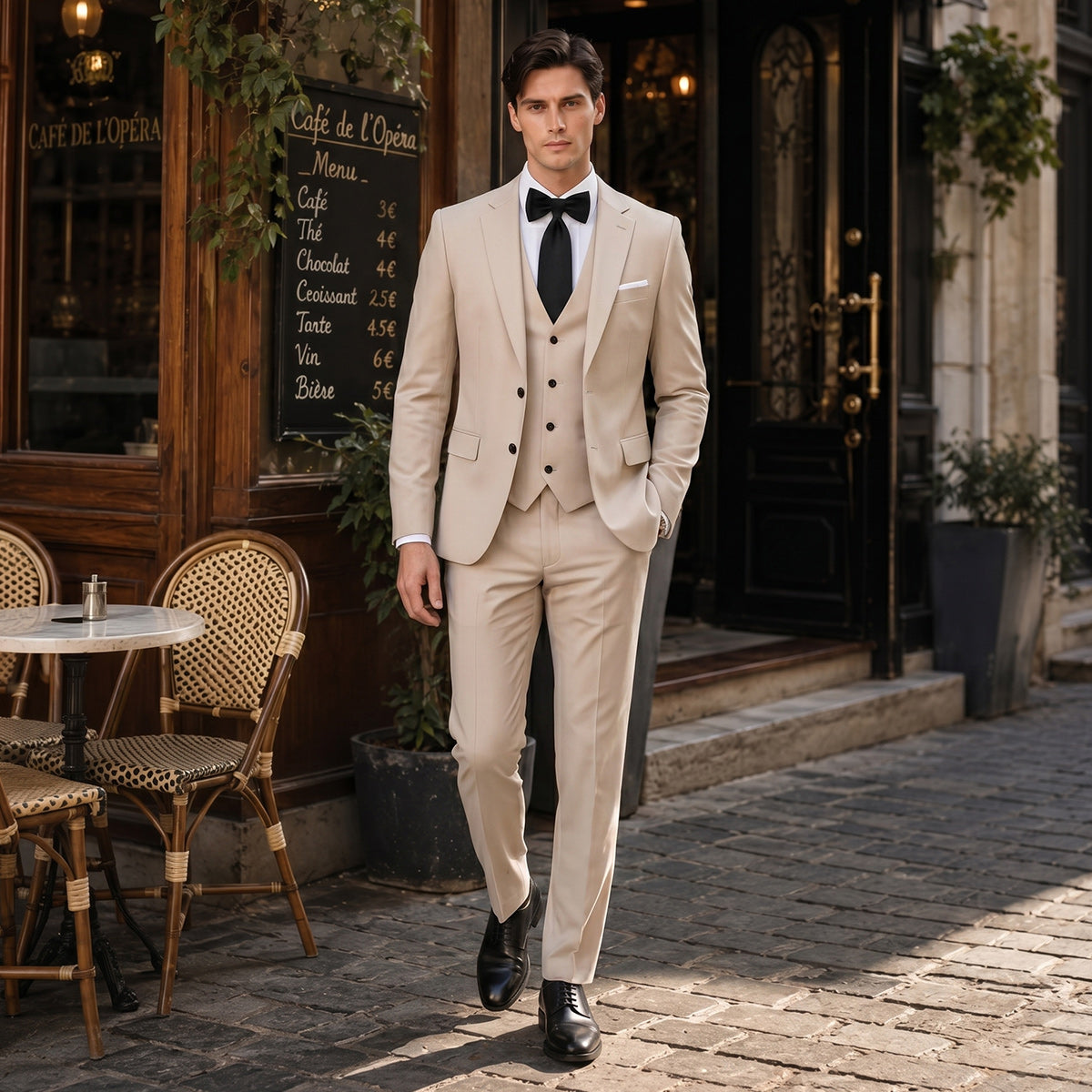 Tailored Fit Single Breasted Two buttons 3 Pieces Solid Colored Men's Wedding Suits As Picture