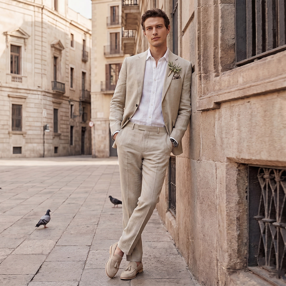 Tailored Fit Single Breasted Two-buttons 2 Pieces Solid Colored Men's Wedding Suits As Picture