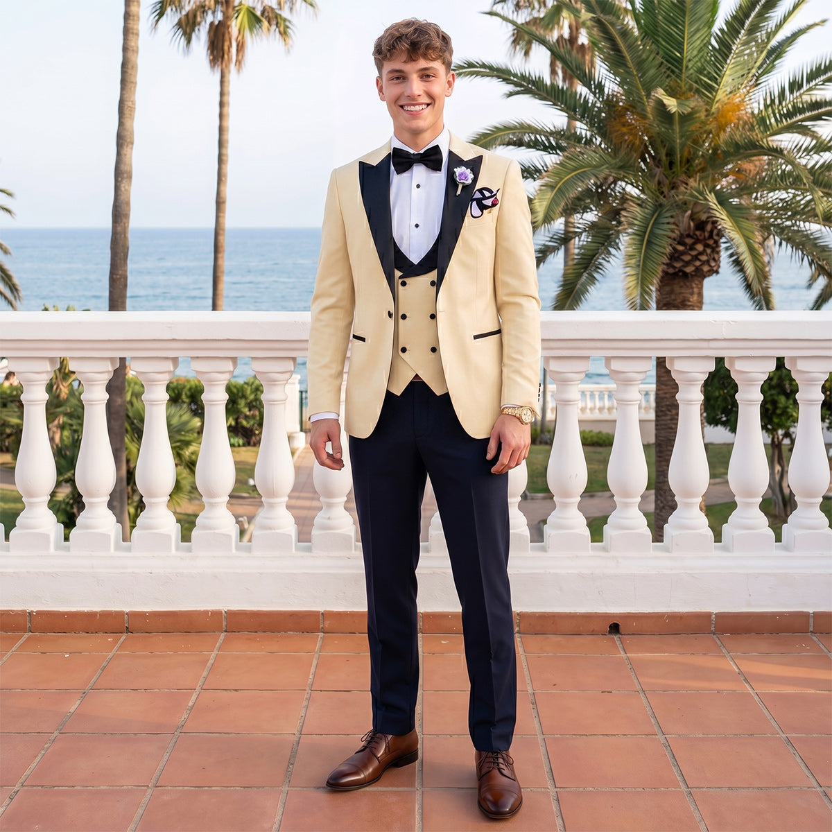 Tailored Fit Single Breasted One-button 3 Pieces Solid Colored Men's Wedding Suits As Picture