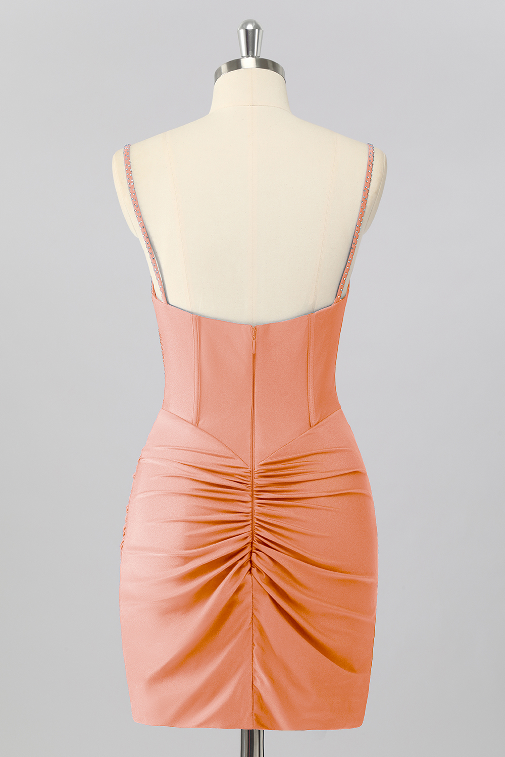 Sparkly Blush Pink Tight Ruched Short Corset Homecoming Dress with Beading
