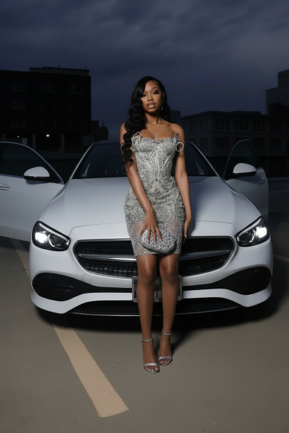 Silver Crystal Rhinestone Beaded Homecoming Dress | HC002