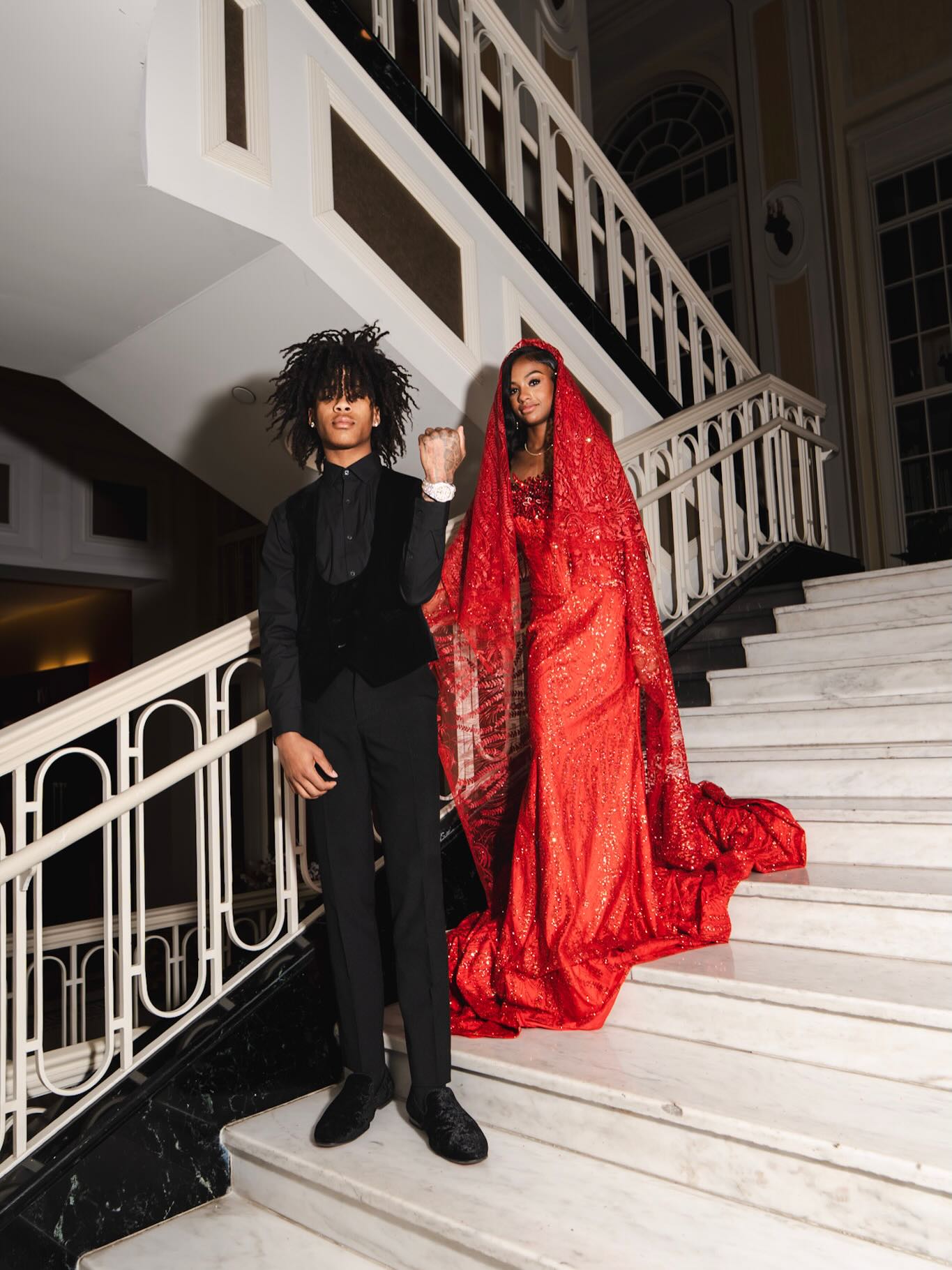 Luxury Red Sequin Beaded Strapless A-Line Prom Dress with 3D Floral Appliqué & High Slit