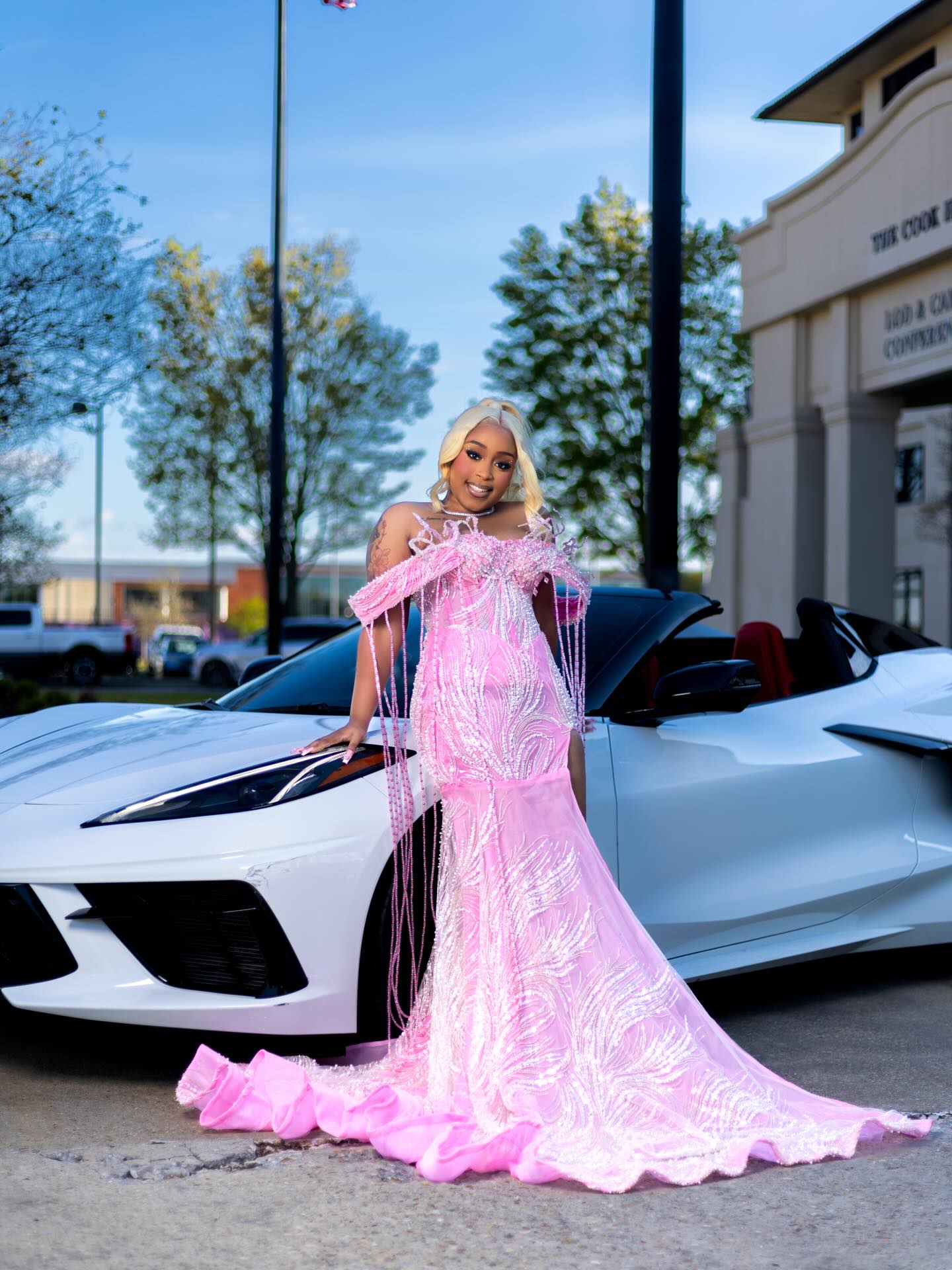 Pink Sequin Beaded Mermaid Prom Dress with Fringe Details-LLELLA