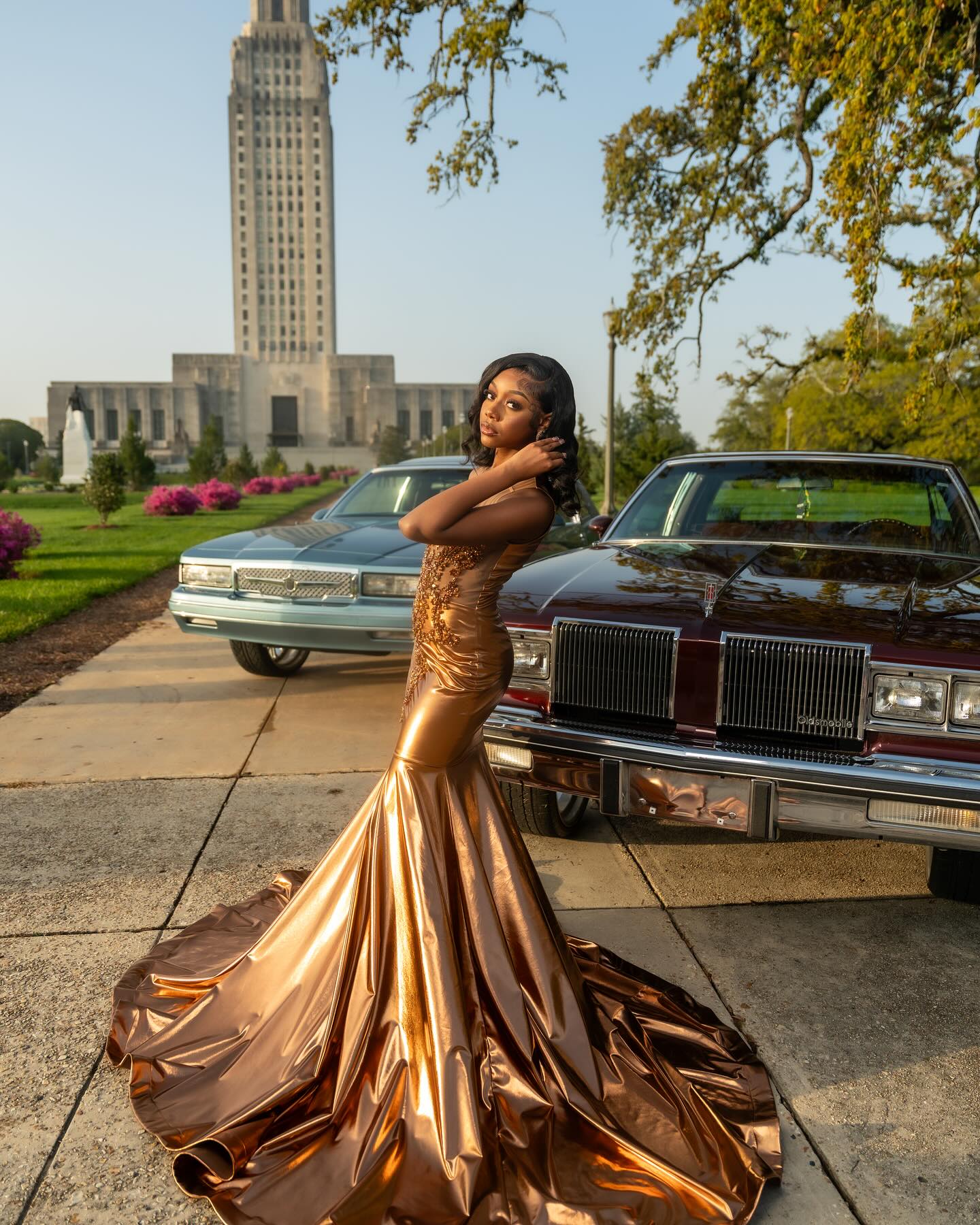 Copper Luxe - Metallic Satin Beaded Mermaid Prom Dress with Sheer Crystal Bodice-LLELLA