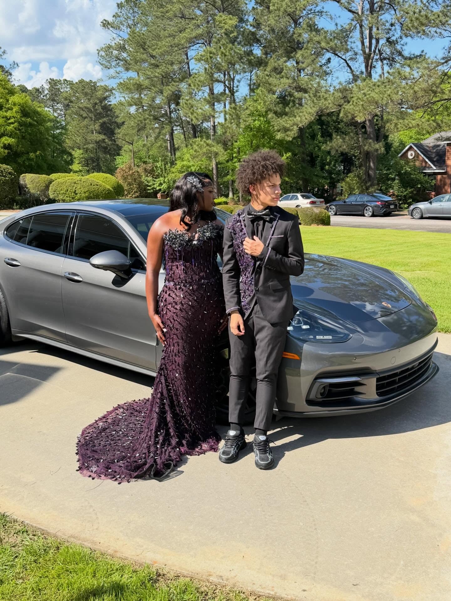 Deep Purple Off-Shoulder Beaded Mermaid Prom Dress-LLELLA