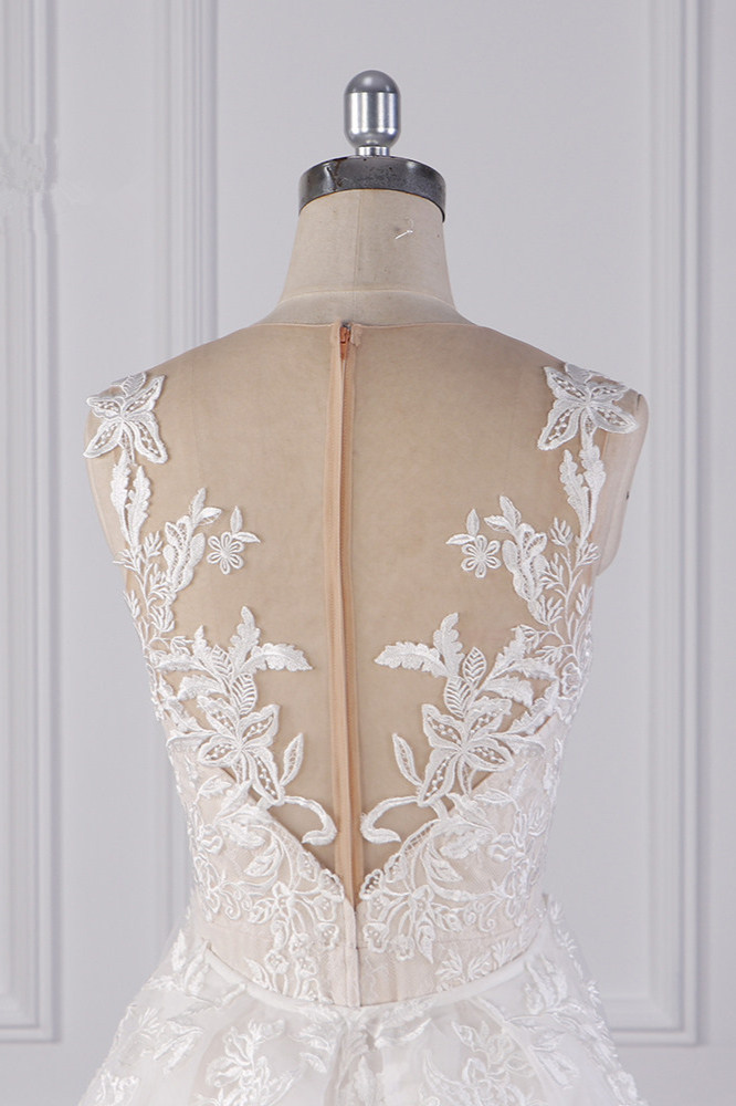 LLELLA Elegant Jewel Tulle Lace Wedding Dress Appliques Sleeveless Mermaid Bridal Gowns Online-LLELLA