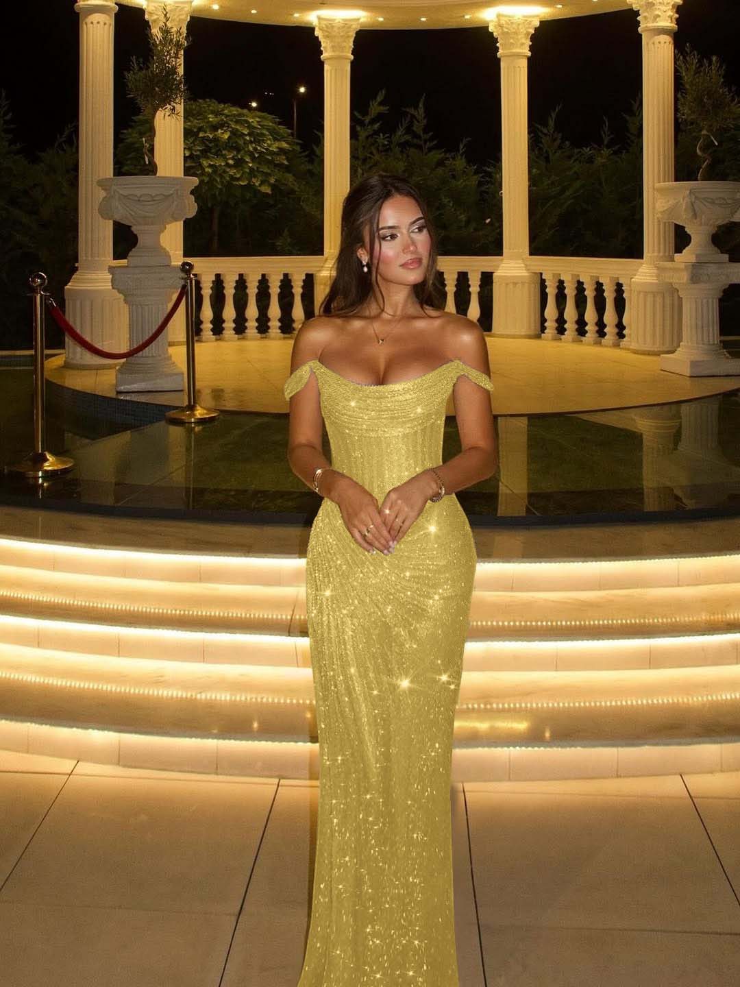 Off the Shoulder Sleeveless Long Mermaid Prom Dress With Beading-LLELLA