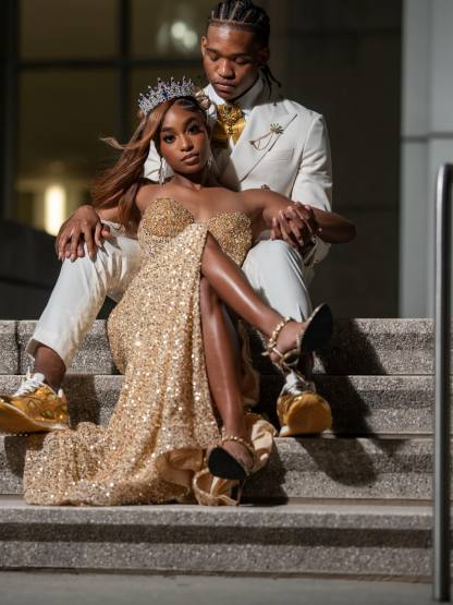 Golden Hour - Gold Sequin Strapless Corset Mermaid Prom Dress with Thigh Slit-LLELLA