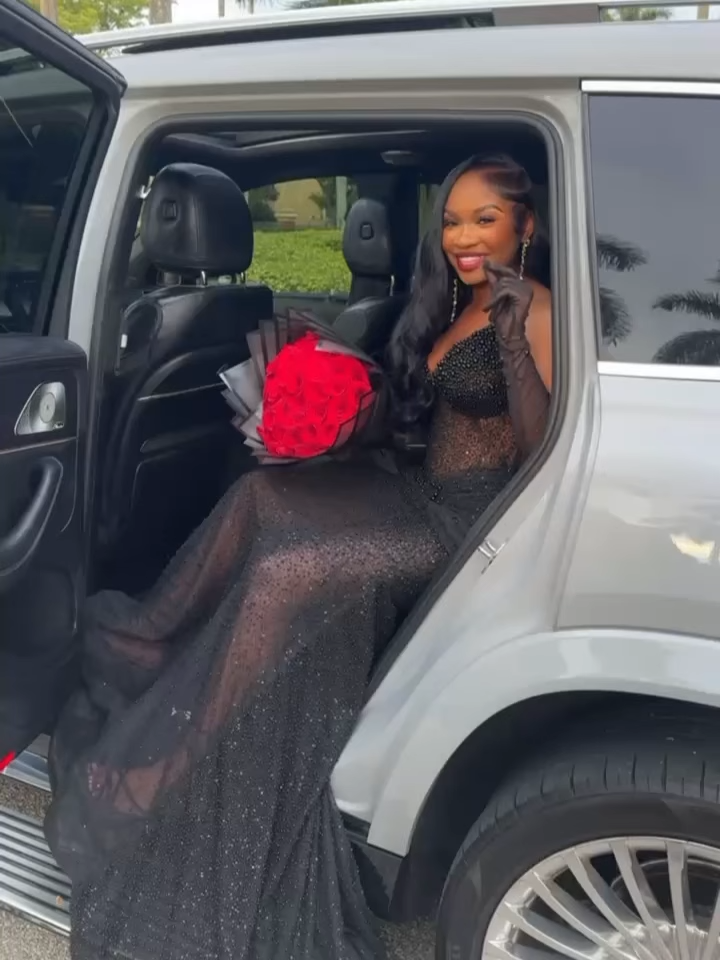 Black Crystal Rhinestone Sheer Mermaid Prom Dress with Gloves