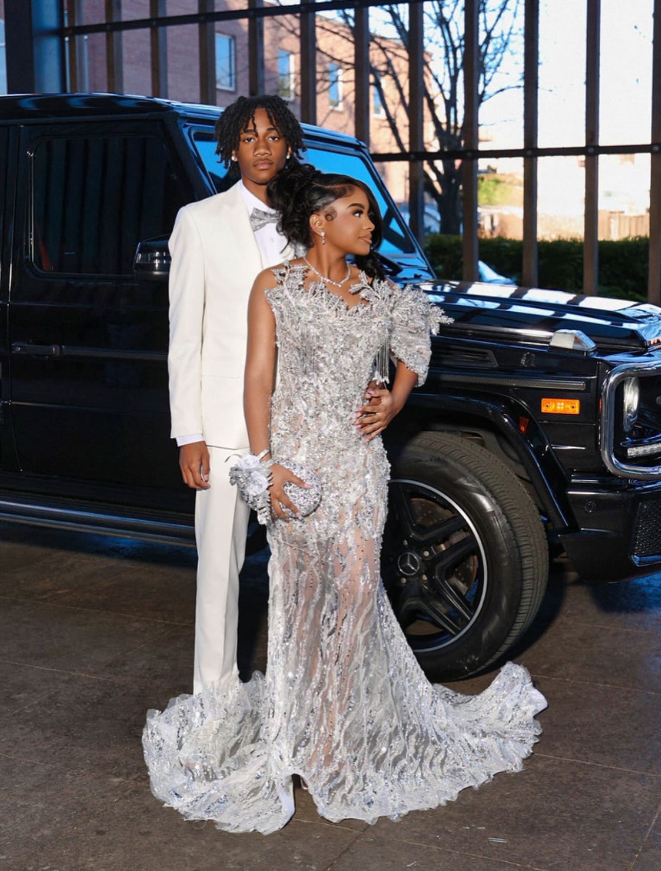 Keep It Classy – Silver Grey Illusion Sequin Lace Mermaid Prom Dress with 3D Crystal Shoulders