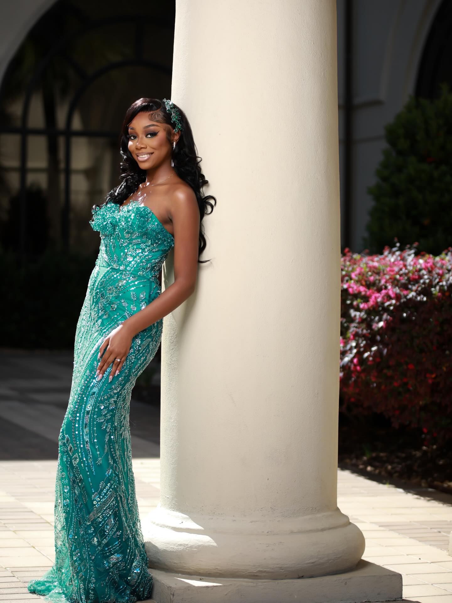 Emerald Dream - Off-Shoulder Sequin Beaded Mermaid Prom Dress with 3D Floral Details-LLELLA