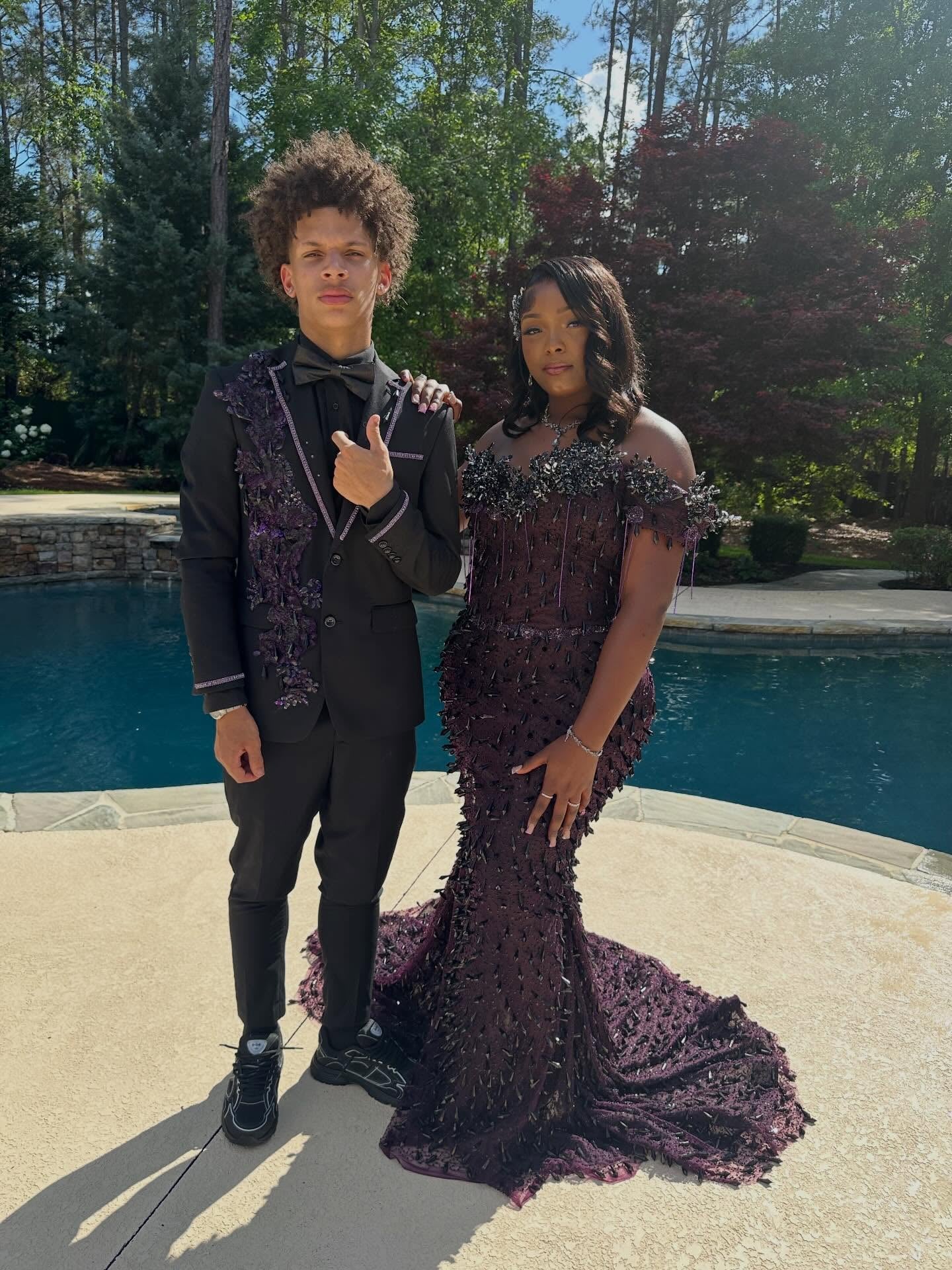 Deep Purple Off-Shoulder Beaded Mermaid Prom Dress-LLELLA