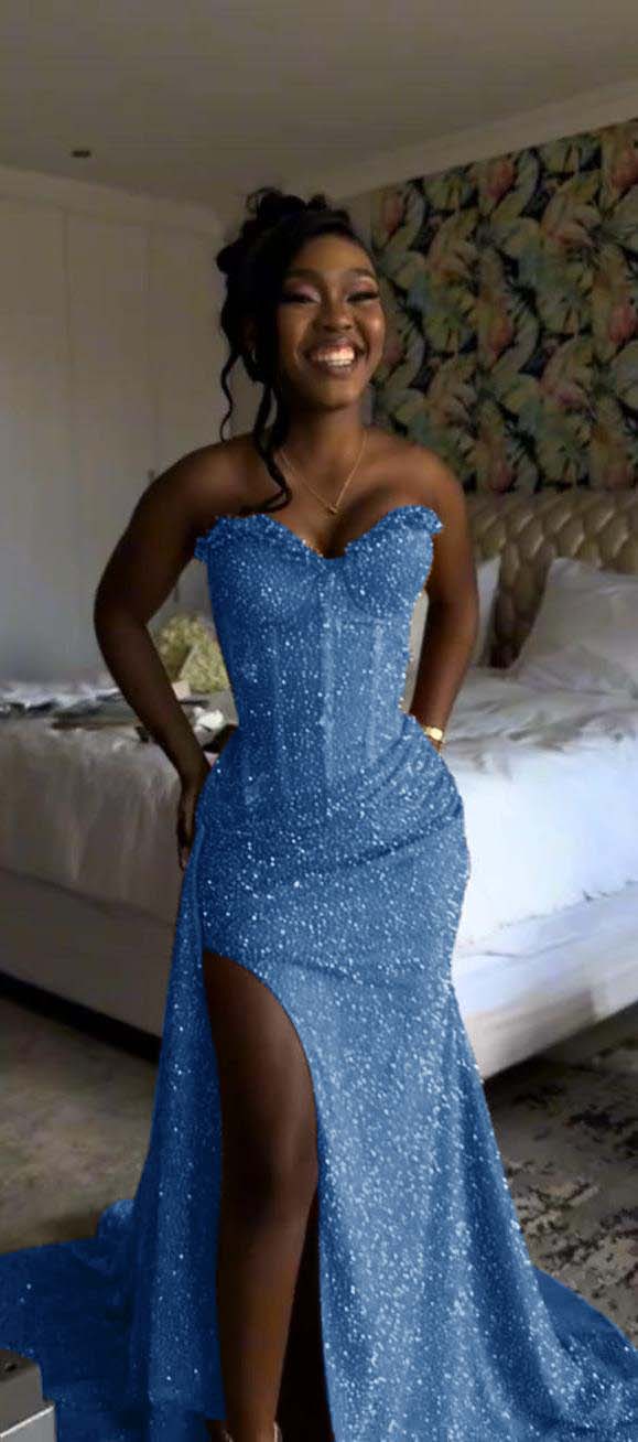 Sweetheart Sleeveless Long Mermaid Prom Dress With Split Sequin-LLELLA