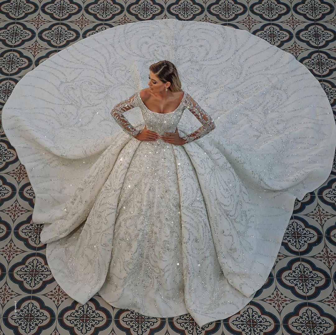 LLELLA Long Sleeve Ball Gown Wedding Dress With Beads-LLELLA