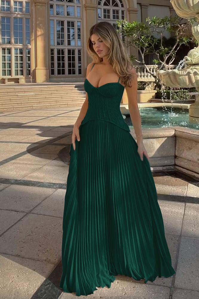 Spaghetti Strap Sleeveless Long Prom Dress With Ruffles Embroidery-LLELLA
