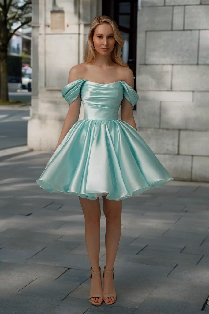 Off the Shoulder Ruched Short Homecoming Dress-LLELLA