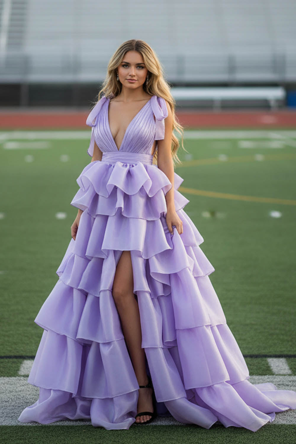 Tiered Senior Prom Dress with Slit-LLELLA