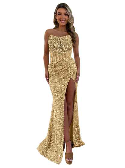 Gorgeous Sparkly Strapless Long Mermaid Prom Dress with Slit