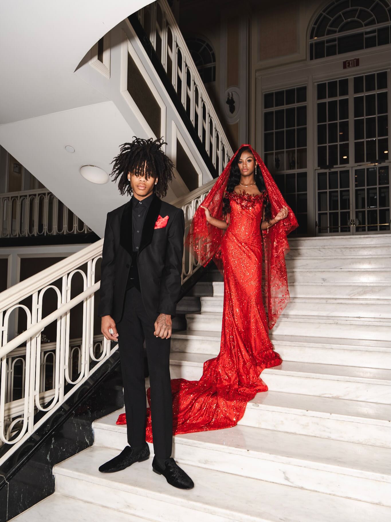 Luxury Red Sequin Beaded Strapless A-Line Prom Dress with 3D Floral Appliqué & High Slit